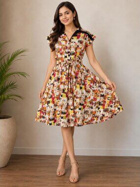 Unique Vintage Cat Print Dress